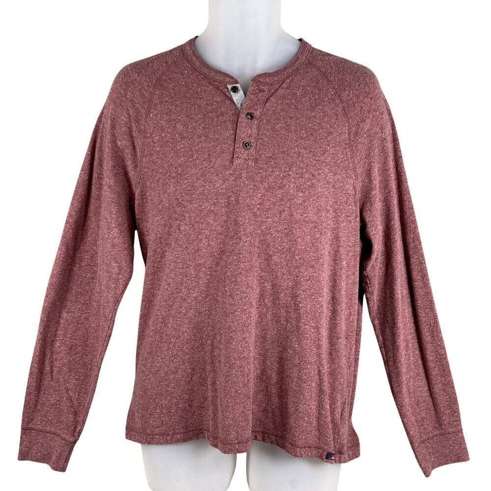 Faherty Mens L Heathered Henley Burgundy Long Sleeve Shirt 80% Organic Cotton
